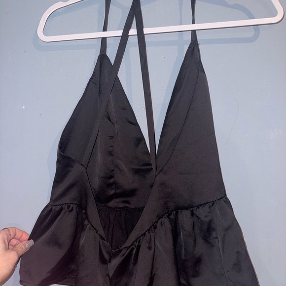 Silky Black Halter Peplum Top – Date Night or Cocktail Look - Picture 3 of 6